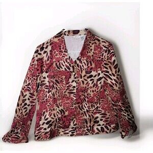 Vintage Red Animal Print Jacket Women's XL Lightweight Safari Chic Exotic